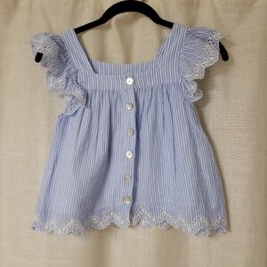 Hello Franki Girls Blue Stripe Eyelet Trim Button-Front Top